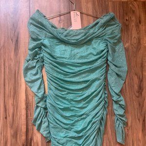 OH POLLY- SHINY OFF THE SHOULDER DRESS